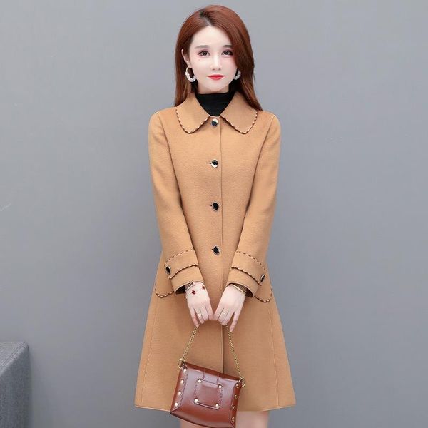 

women's wool & blends female temperament of cultivate morality fund 2021 autumn winters in long thick paragraph cloth coat lapels, Black