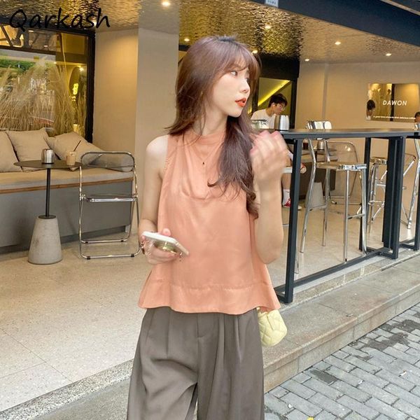 

women's blouses & shirts sleeveless women pure color summer simple ladies korean style loose leisure soft college crop fashionable, White