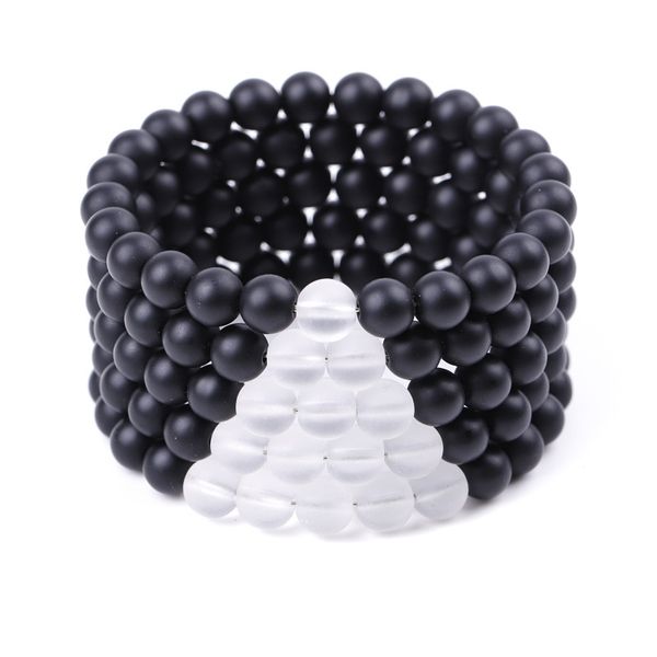 

lover matted black white glass beads bracelet men buddha handmade bracelets summer women jewelry gift, Golden;silver