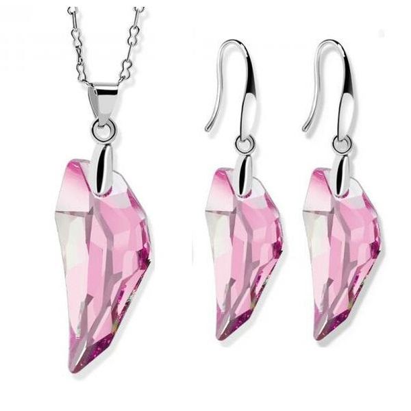 

earrings & necklace 2021 brand wolf teeth/tooth austrian crystal drop and sets for women girls valentines jewelry set gift, Silver