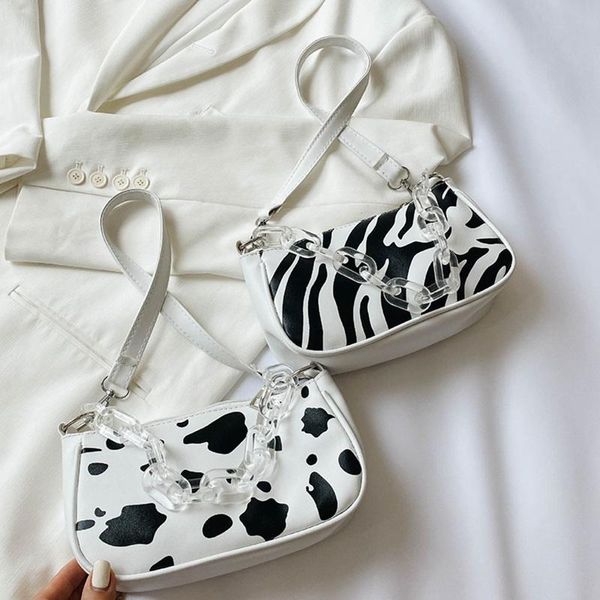 

evening bags fashion vintage milk cow pattern women underarm shoulder bag female acrylic chain handbag youth ladies simple