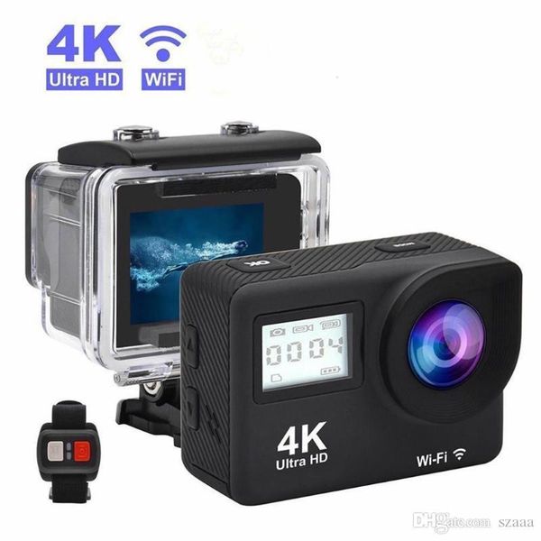 4 K Spor Kamera WIFI Uzaktan Kumanda Çift Ekran 170D Sualtı 30 M Su Geçirmez Kask Video Kayıt Exquisite Perakende Kutusu