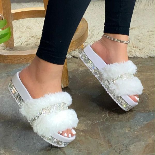 

slippers women fur summer home flat slides for big size 43 fluffy female shoes bling indoor ' casual shoes1 xx3i, Black