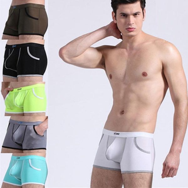 

underpants thin personality men's ice silk underwear youth hip boyshort u convex design boxers, Black;white