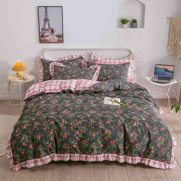 

floral blossom duvet cover full  cotton bedding soft breathable blue pink little flower for girl women bed sheet pillowcase