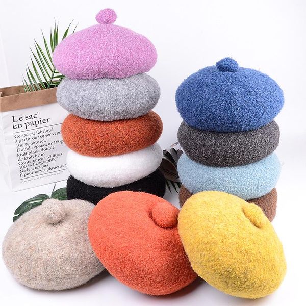 

berets 2021 autumn and winter lamb plush cute warm beret female korean version of the japanese painter hat, Blue;gray