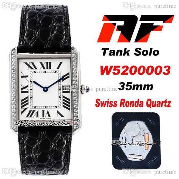 AF Solo W520003 Swiss Ronda Quartz Unisex Mens Womens Watch Diamonds Bezel Branco Dial Black Roman Markers Azul Hands Couro Strap Super Edition Watches Puretime A1