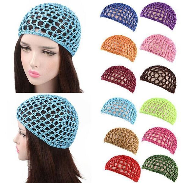 

women's mesh hair net crochet cap solid color snood sleeping night cover for turbans headwear1, Slivery;white