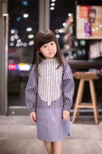 

girl's dresses spring summer 2021 kids girls fashion dress shirt style stripe stitching clothes cotton, Red;yellow