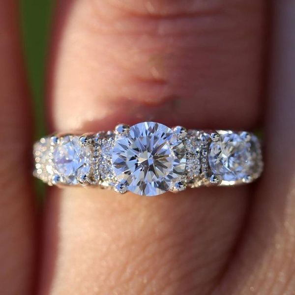

cluster rings exquisite and brilliant 925 sterling silver diamond wedding princess ring love size 5-11, Golden;silver