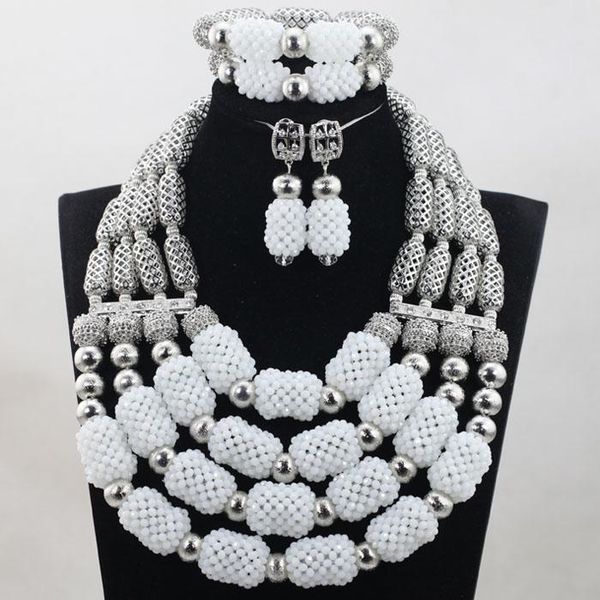 

earrings & necklace trendy crystal ball jewelry set african bridal for bride gift women custome bracelet anj408, Silver