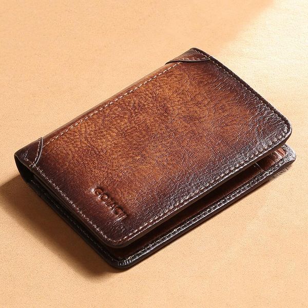 

luufan retro style men's wallet genuine leather for men rfid anti theft card holder purse tri-fold large capacity wallets, Red;black