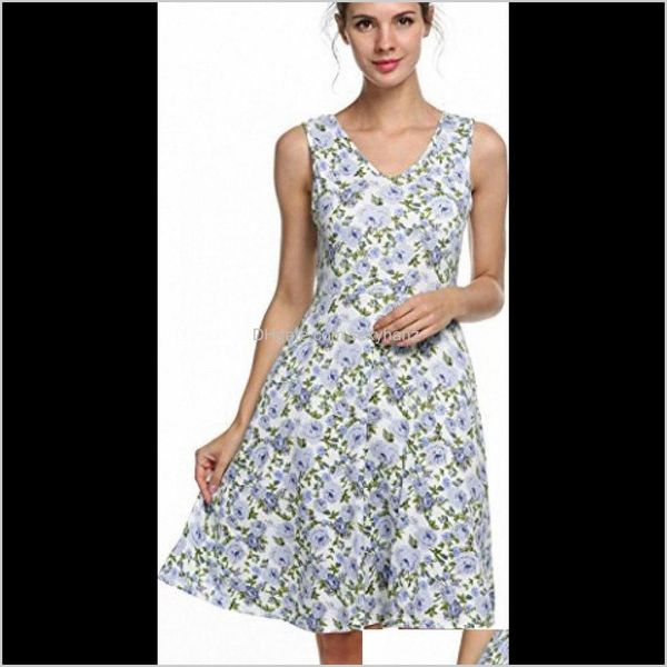 

womens clothing apparel drop delivery 2021 simplefun women casual fit v neck and floral sleeveless dress online shirt dresses nau7# g7ztm, Black;gray