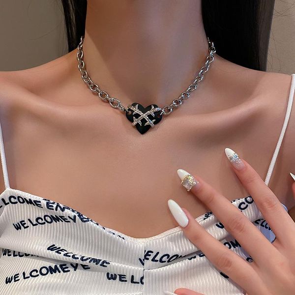 

bangle hip hop love cross necklaces for women metal clavicle chain sweet and cool temperament black necklace jewelry accssories