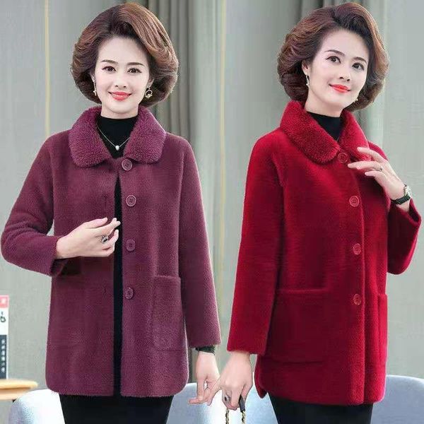 

women's wool & blends autumn winter 2021 women woolen jackets female imitation mink velvet jacket fashion long sleeve loose overcoat co, Black