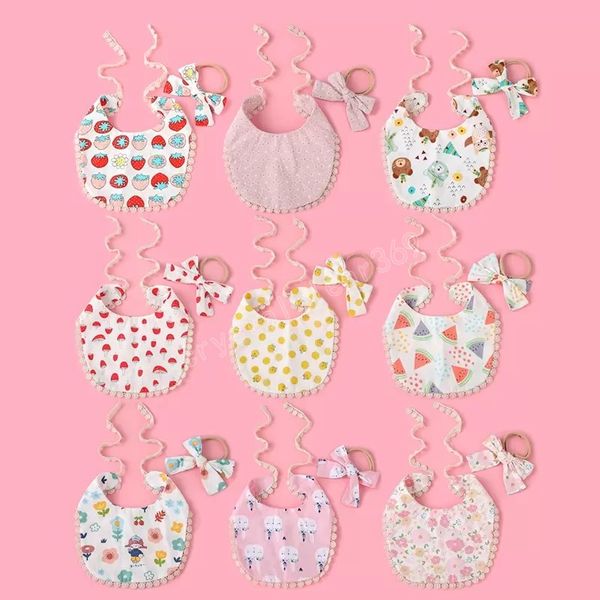 

girls hair accessories baby headbands bibs 2pcs sets cotton flower newborn burping cloths infant princess head bands toddler