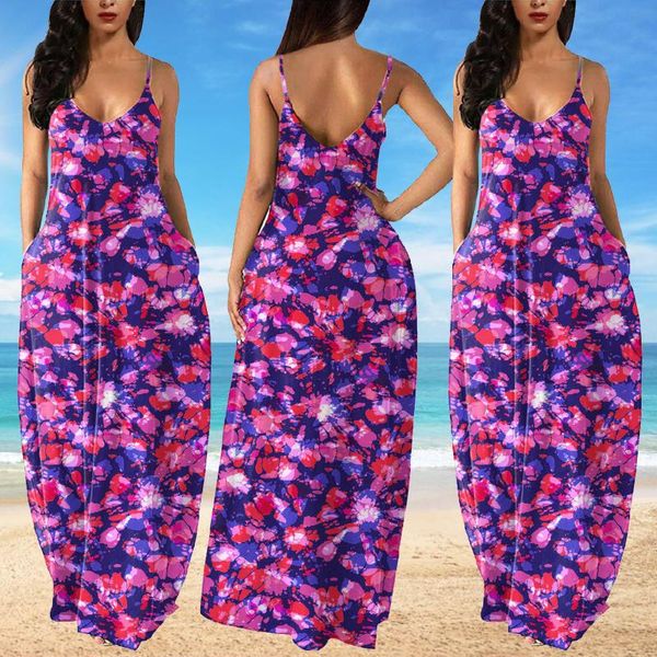 

women's long maxi dress sleeveless summer party cami with pockets fashion women casual suspender dresses, Black;gray