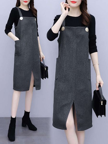 

casual dresses dress mother's two piece sweater with straps loose split in autumn h0ep, Black;gray