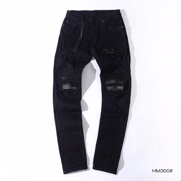 

men grey pu leather patch stretchy skinny distressed black jeans hm300 men's, Blue