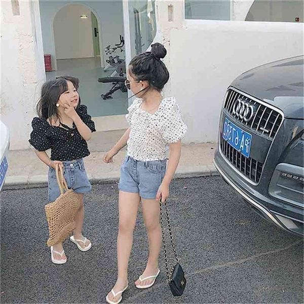 

summer arrival girls fashion dot 2 pieces suit shorts kids clothes 210528, White