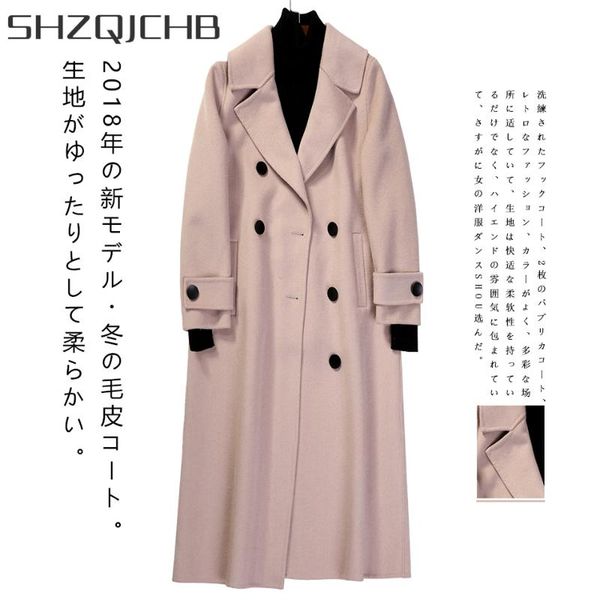 

women's wool & blends shzq autumn winter coat women 90% female ladies elegant long jackets korean woolen clothes black overcoat q42fe10