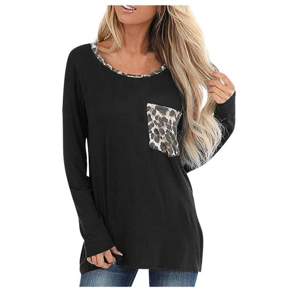 

women's blouses & shirts summer leopard print blouse pocket long sleeve women ladies blusas mujer de moda 2021, White