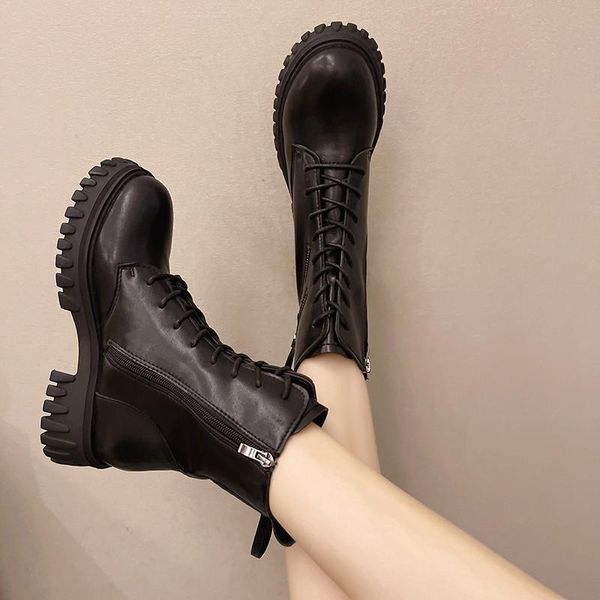 

boots rock shoes woman autumn luxury designer thigh high heels boots-women round toe fashion rubber sports med o, Black