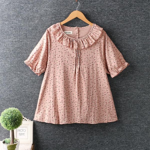

women's blouses & shirts summer sweet little fresh ruffle round neck pullover short sleeve cotton floral shirt 1602, White