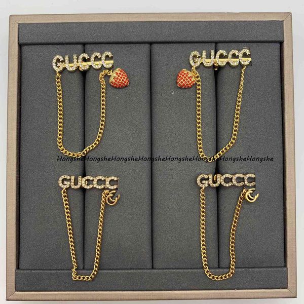 

70% off luxury jewelry gjia gujiadijia's new s925 anti allergy silver needle strawberry earrings double zircon chain ear thread, Golden