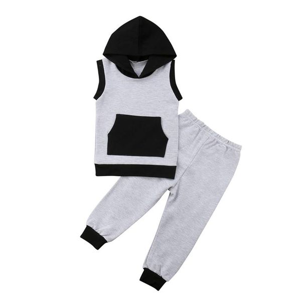 

clothing sets casual born baby toddler boy summer clothes set sleeveless hooded gray pant 2pcs sunsuit outfit, White