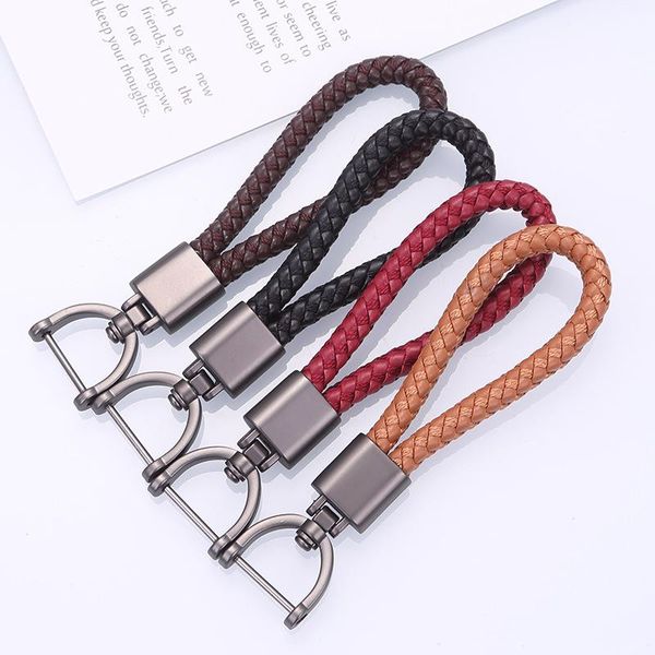 

keychains hand woven leather car keychain detachable metal 360 degree rotating horseshoe buckle key chain for men gift, Silver