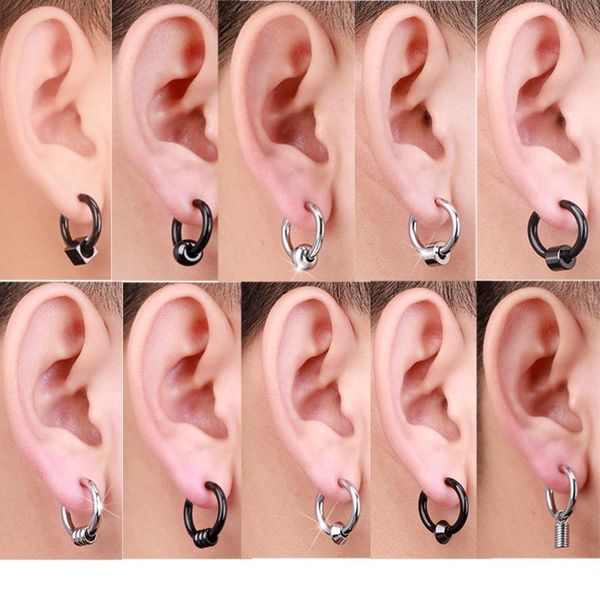 

hoop & huggie punk gothic stainless steel small earrings barbell earring for women mens piercing ball silver color circle hoops, Golden;silver
