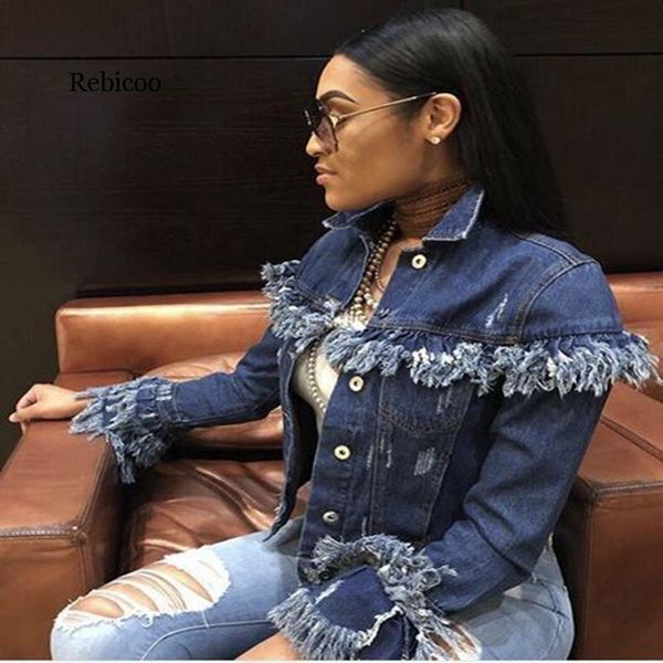 

women's jackets autumn winter women tassel denim jacket 2021 harajuku boyfriend wind jean loose long sleeve female coat streetwear, Black;brown