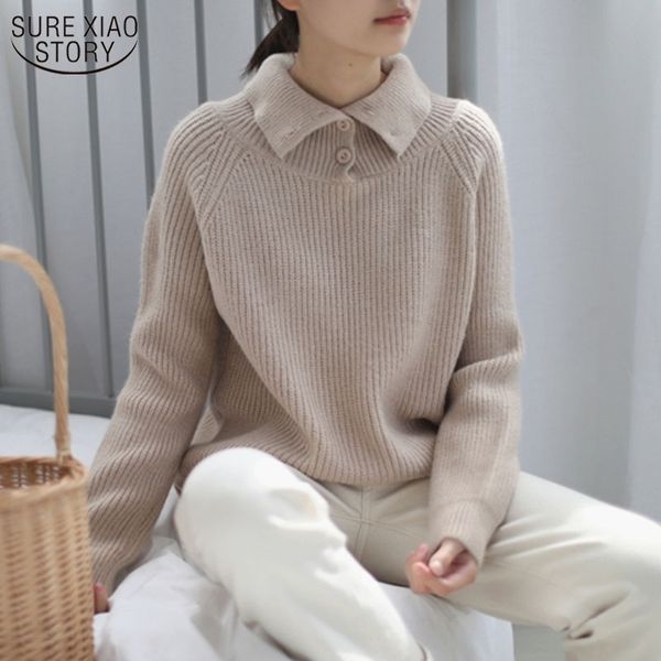 

autumn and winter breasted knitted sweater korean simple casual all-match solid color women's turtleneck wool pullover 11745 210528, White;black