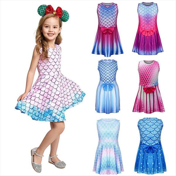 

little mermaid girls summer sleeveless girl dresses casual princess cosplay costume kids halloween party clothing, Red;yellow