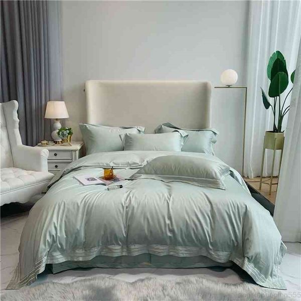 

embroidered linen l premium duvet cover sheet egyptian cotton soft easy care  king size green grey bedding set