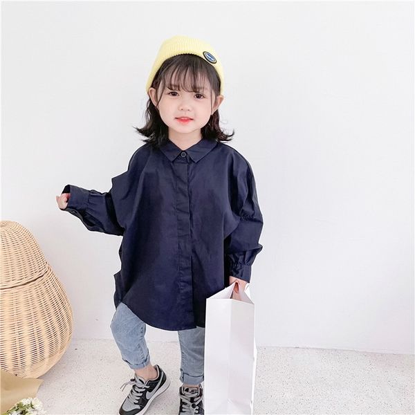 

shirts korean style spring kids girls long sleeves solid color blouses casual children clothes e0025 u3je, White;black