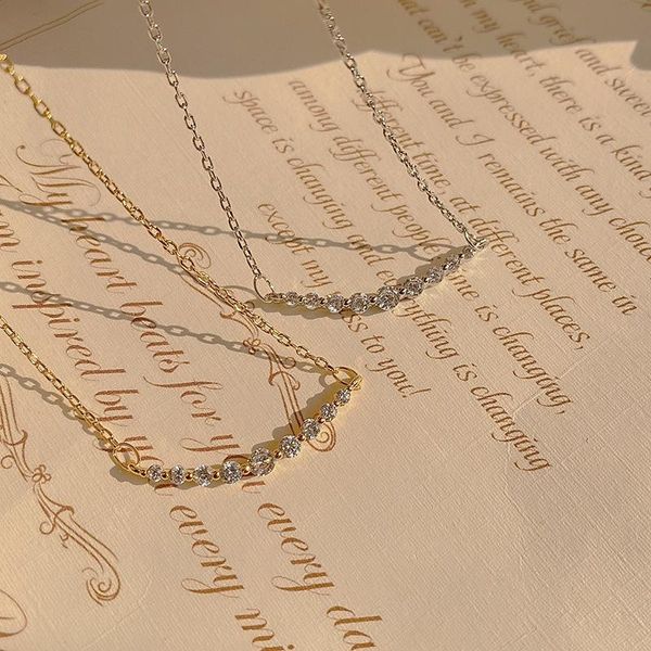 

chokers simple fashion elegant sparkling zircon pendant stainless steel chain necklace for women girls exquisite clavicle 2021, Golden;silver