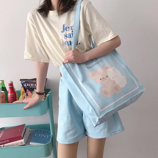 

duffel bags women canvas shoulder bag cute bear print handbag casual tote students books cotton cloth shopping for girls