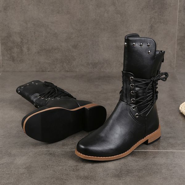 

dress shoes boots autumn and winter women's zipper vintage holiday mid-calf artificial leather motorcycle booties 1pbj, Black