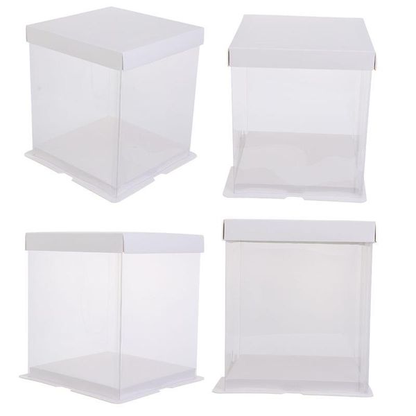 

4pcs 4 inches cake packaging box container transparency double layer wrapping box(black/white/pink) gift wrap