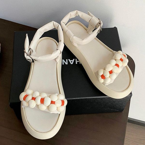 

sandals platform women 2021 fashion summer flower flat shoes genuine leather est party basic woman, Black