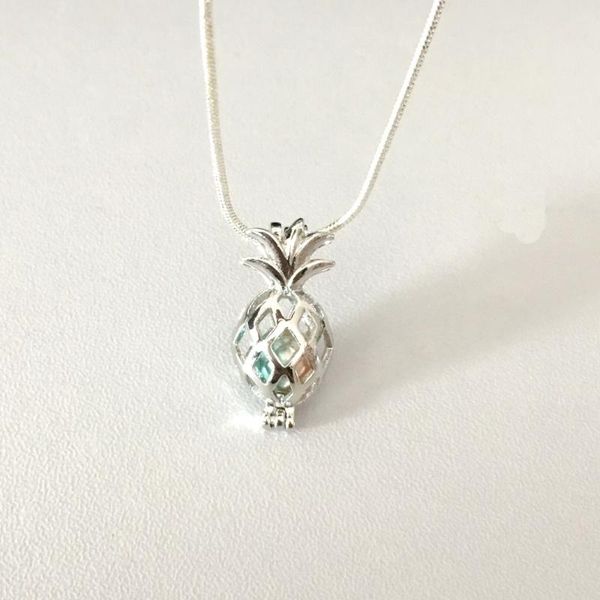 

pendant necklaces pineapple cage necklace hollow can diy open & hold magic colorful bead locket with 16"-26" quality snake chain, Silver