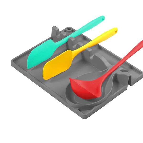 

kitchen storage & organization spoon rest with drip pad for multiple utensils silicone rests 4 slots spatula gadget mats grey spoonrest cook
