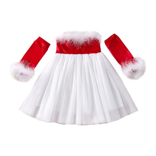 

girl's dresses 1-5 years baby girls christmas dress with sleeves plush decoration holiday mesh xmas for stitching spring, Red;yellow