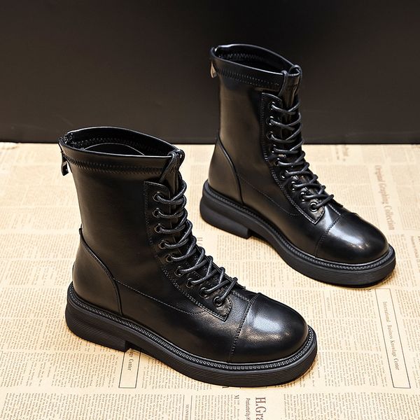 

martin women's autumn and winter 2021 versatile thick bottom thin ins leather large short boots 41-43, Black