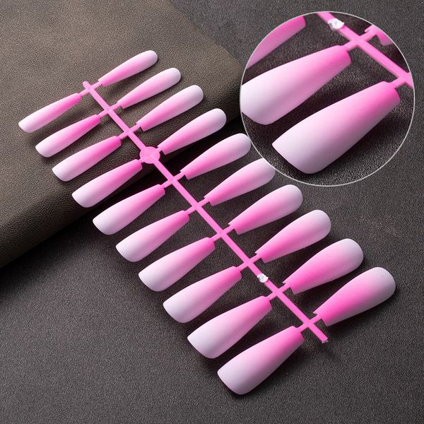 

24pcs/set super long dark pink french ballet fake nails coffin glossy artificial press on nails false ballerina fingernails tips reusable, Red;gold