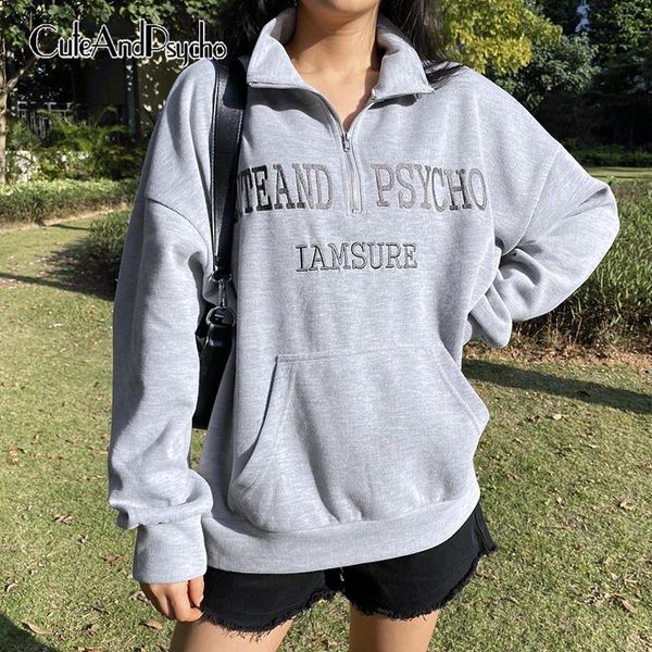 

sportswear letter printed women's sweatshirts streetwear harajuku korean overszied stand collar casual shirts cuteandpsycho hoodies &, Black