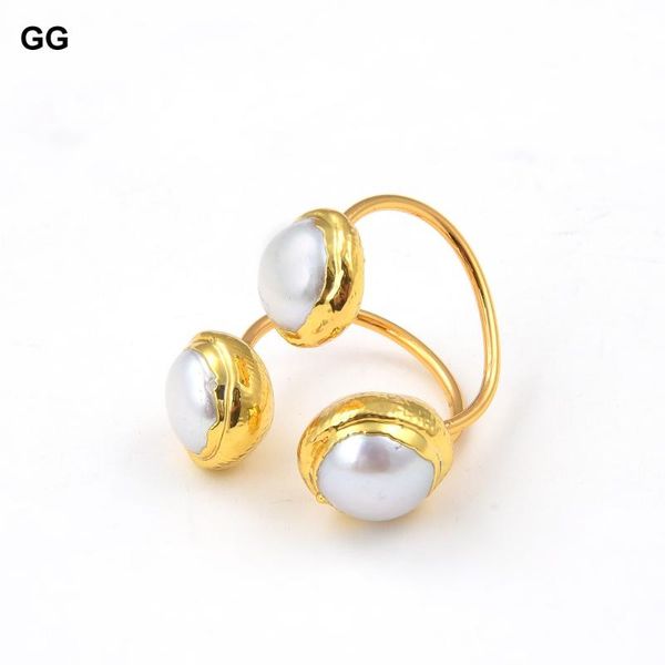 

jewelry natural freshwater pearl with gold plated bezel tiny finger rings for women gift adjustable classic wedding, Slivery;golden