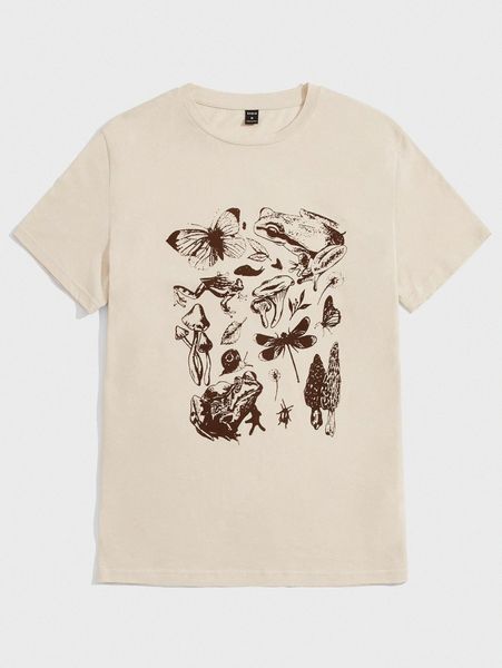 

men butterfly & plants print tee b4au#, White;black